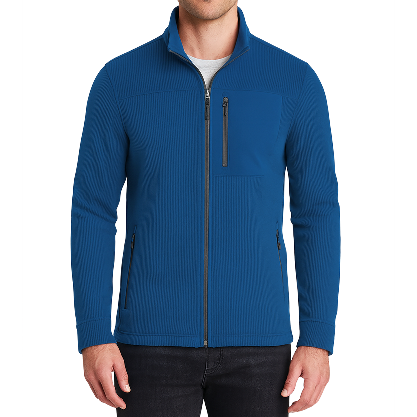 Men's Grid Texture Full Zip Front Outdoor Jacket