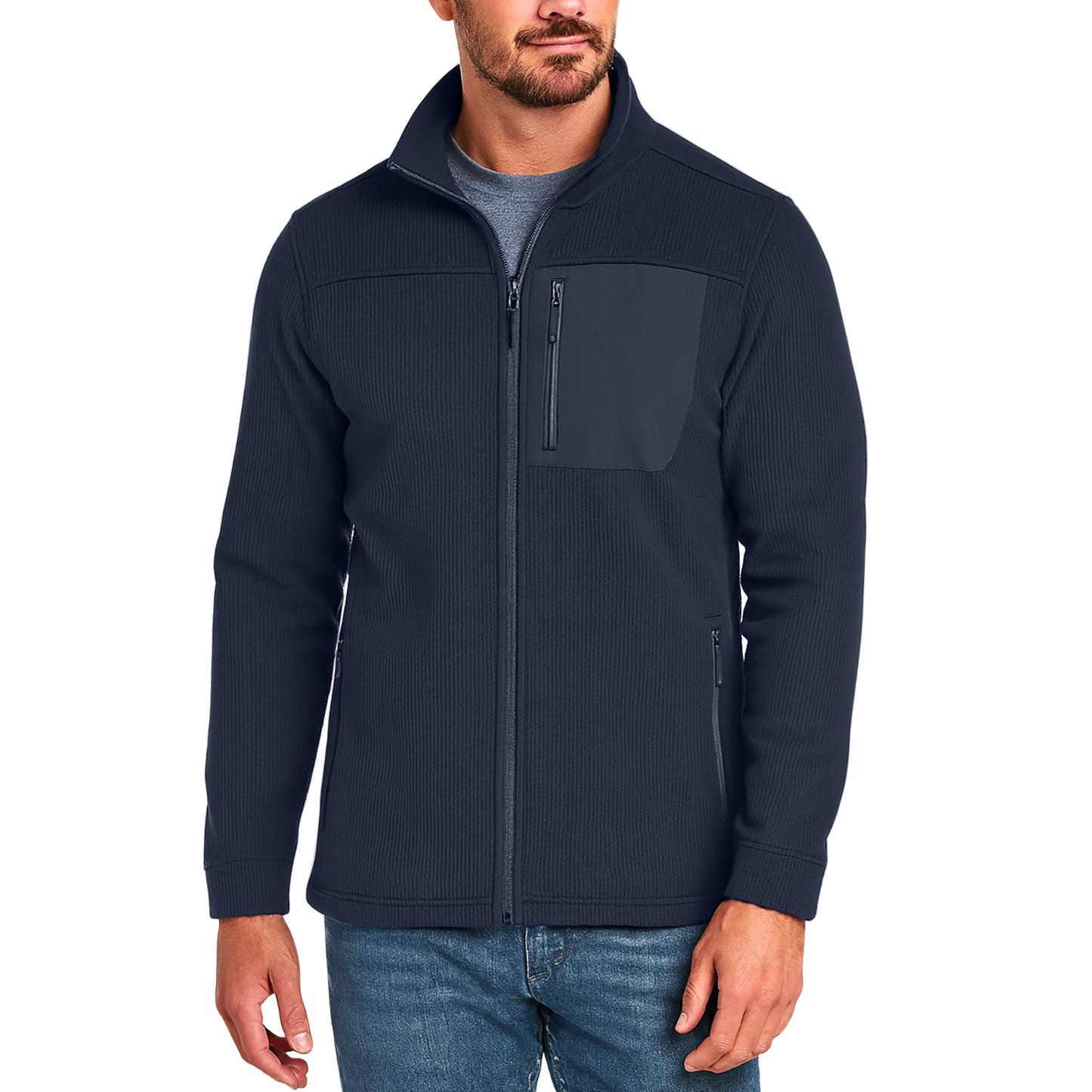 Men's Grid Texture Full Zip Front Outdoor Jacket